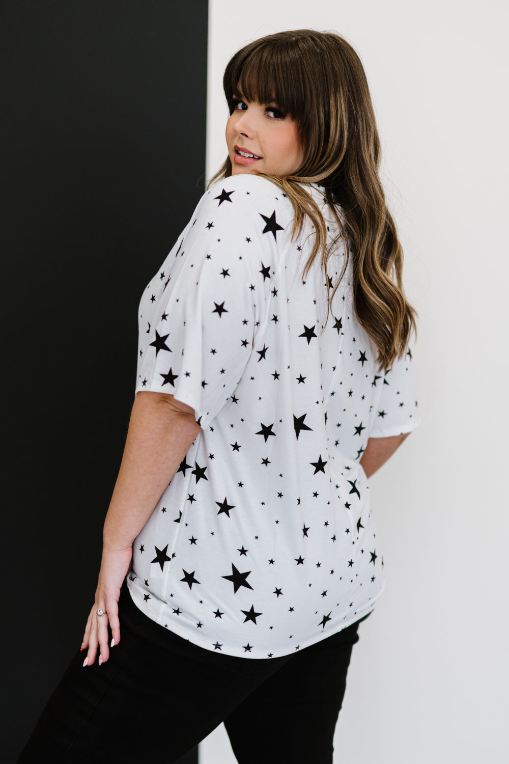 Zenana Made of Stars Full Size Tee in Ivory and Black