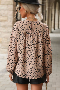 Leopard Print Balloon Sleeve Babydoll Blouse