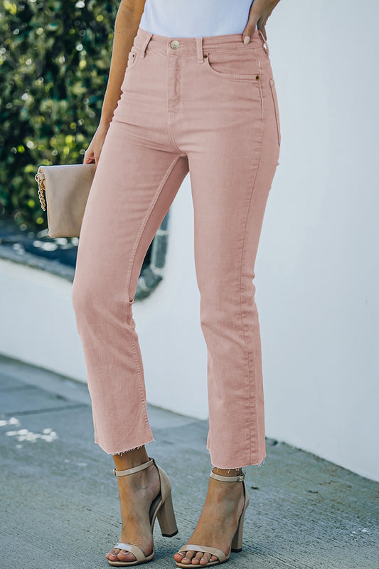 Frayed Hem Ankle-Length Straight Leg Jeans