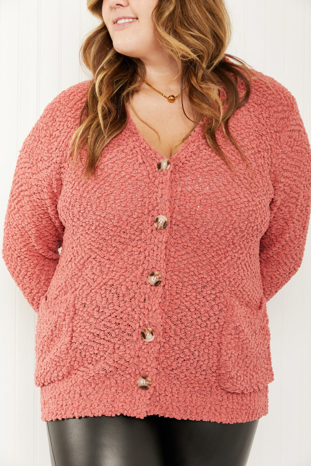 Zenana Now and Then Full Size Popcorn Knit Cardigan