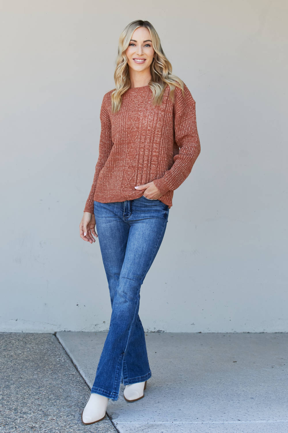 Sew In Love Full Size Mixed Knit Dropped Shoulder Sweater