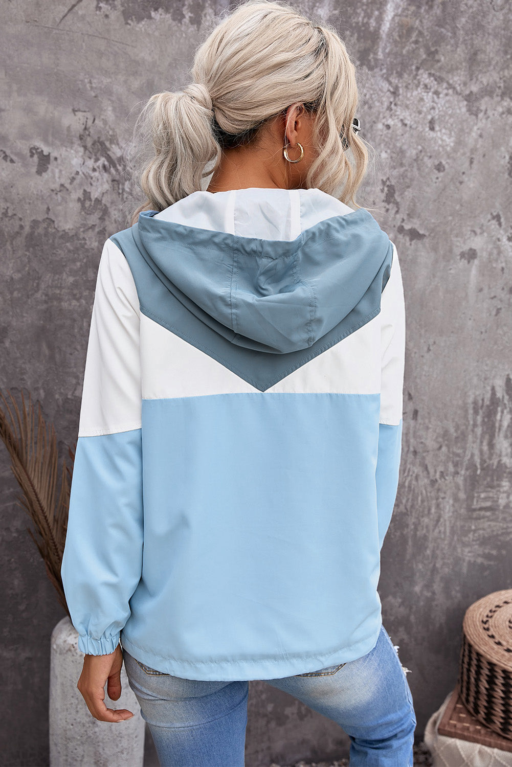 Color Block Drawstring Hooded Jacket