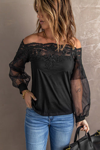 Lace Yoke Mesh Sleeve Top