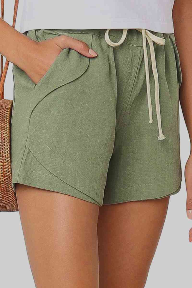 Solid Drawstrings High Waist Shorts