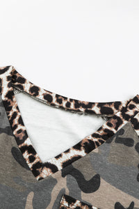 Leopard Camouflage Print V-Neck Long Sleeve Tee