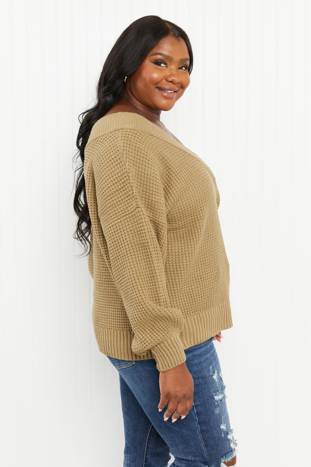 Zenana Full Size Rib-Knit V-Neck Sweater