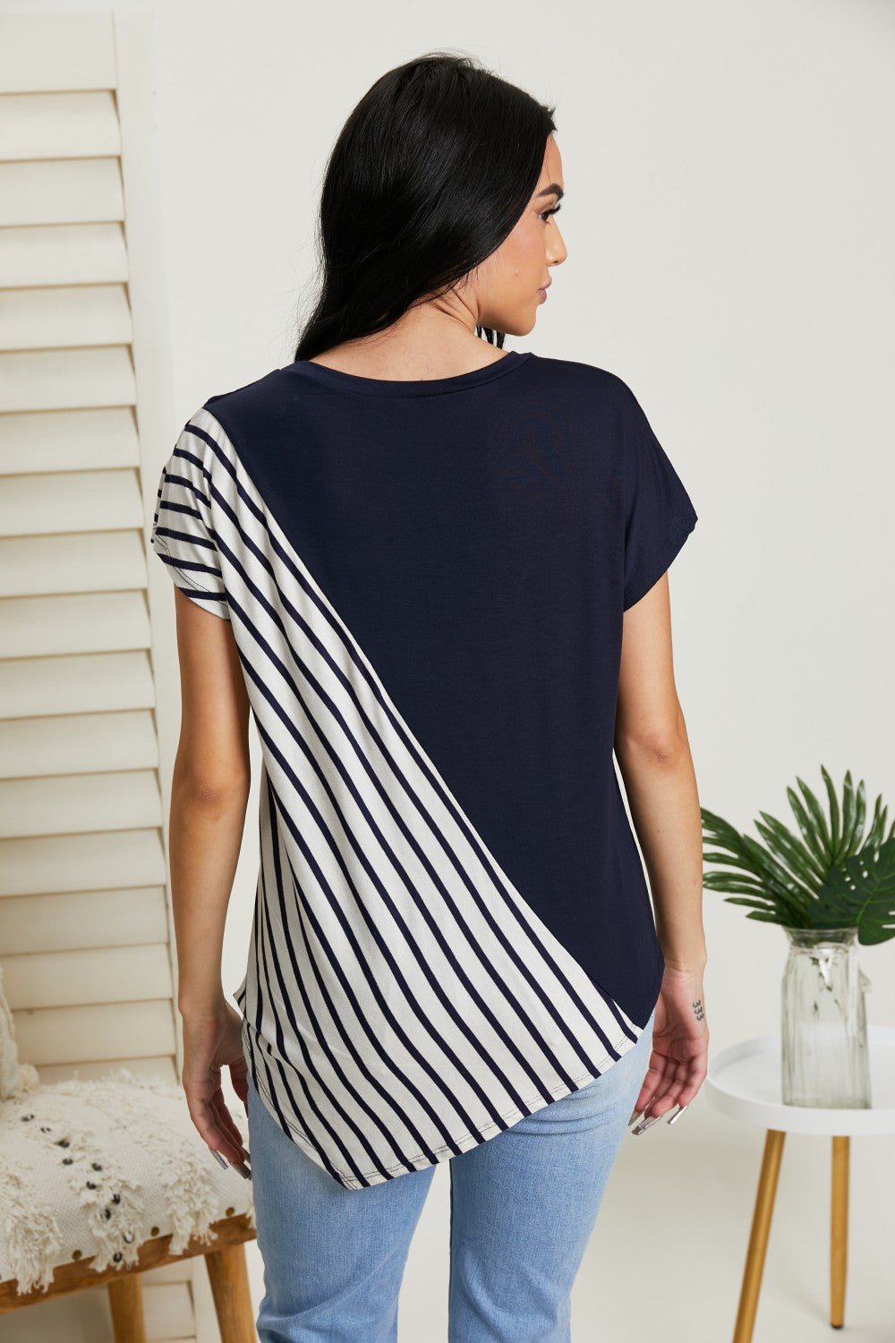 Sew In Love Spoonful of Sugar Full Size Striped Color Block Tee in Navy