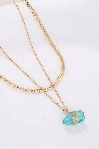 Crystal Pendant Double-Layered Chain Necklace