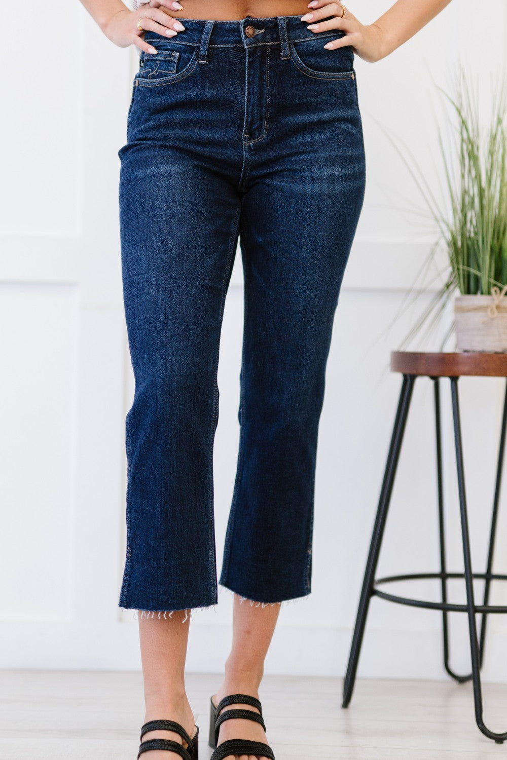 Judy Blue Sophie Full Size Run Cropped Straight Leg Jeans with Slit