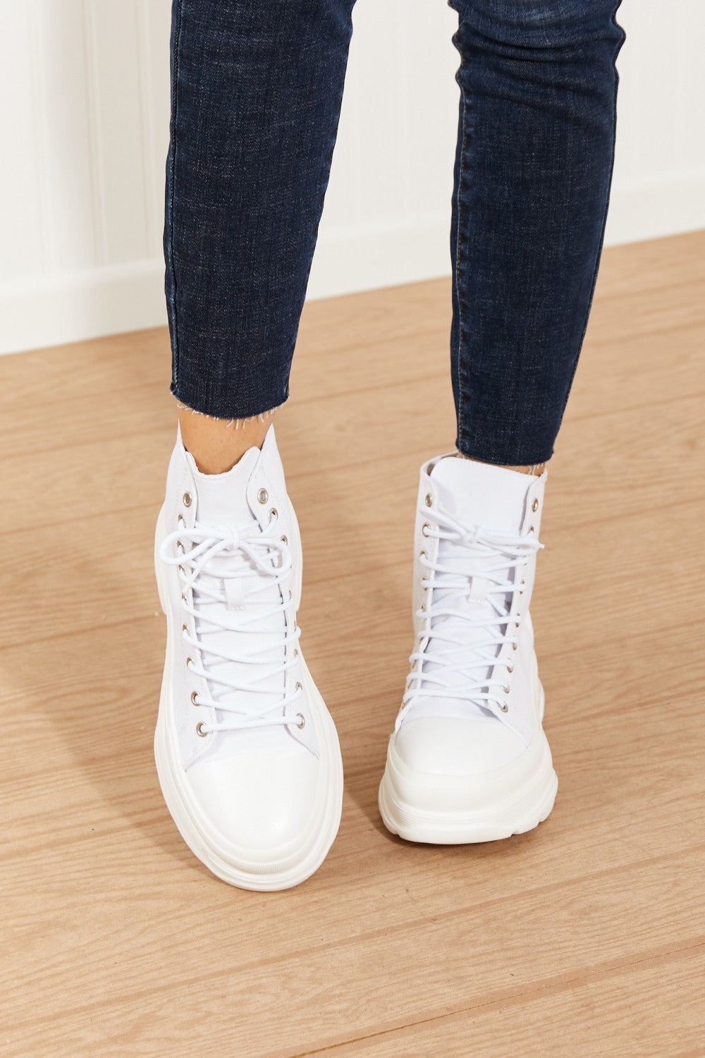 Berness Stick To It Platform Lace-Up Booties in White