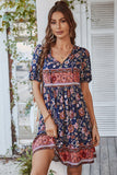 Floral Tie Neck Bohemian Mini Dress