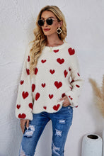 Load image into Gallery viewer, Heart Print Fuzzy Crewneck Long Sleeve Sweater
