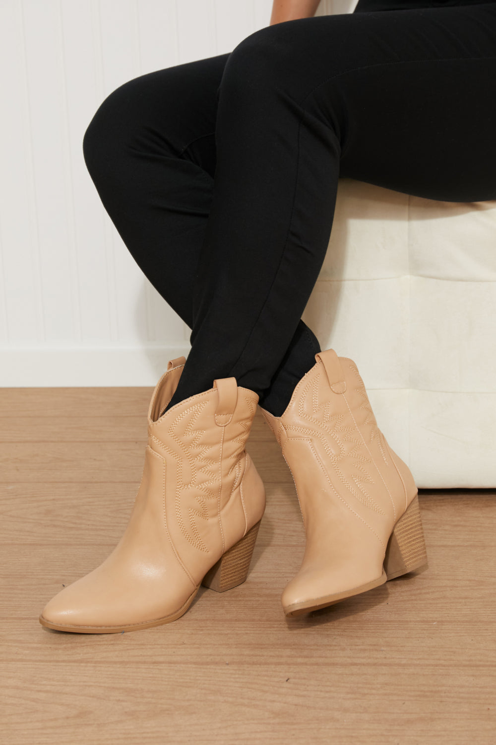 Qupid Texas Trip Embroidered Cowboy Booties in Toffee