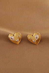 Heart Inlaid Rhinestone Stud Earrings