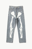 Halloween Skeleton Print Wide Leg Jeans