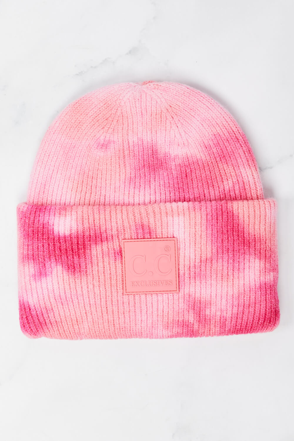 Tie-Dye Rubber Patch Beanie in Pink