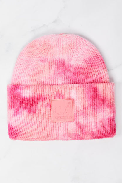 Tie-Dye Rubber Patch Beanie in Pink