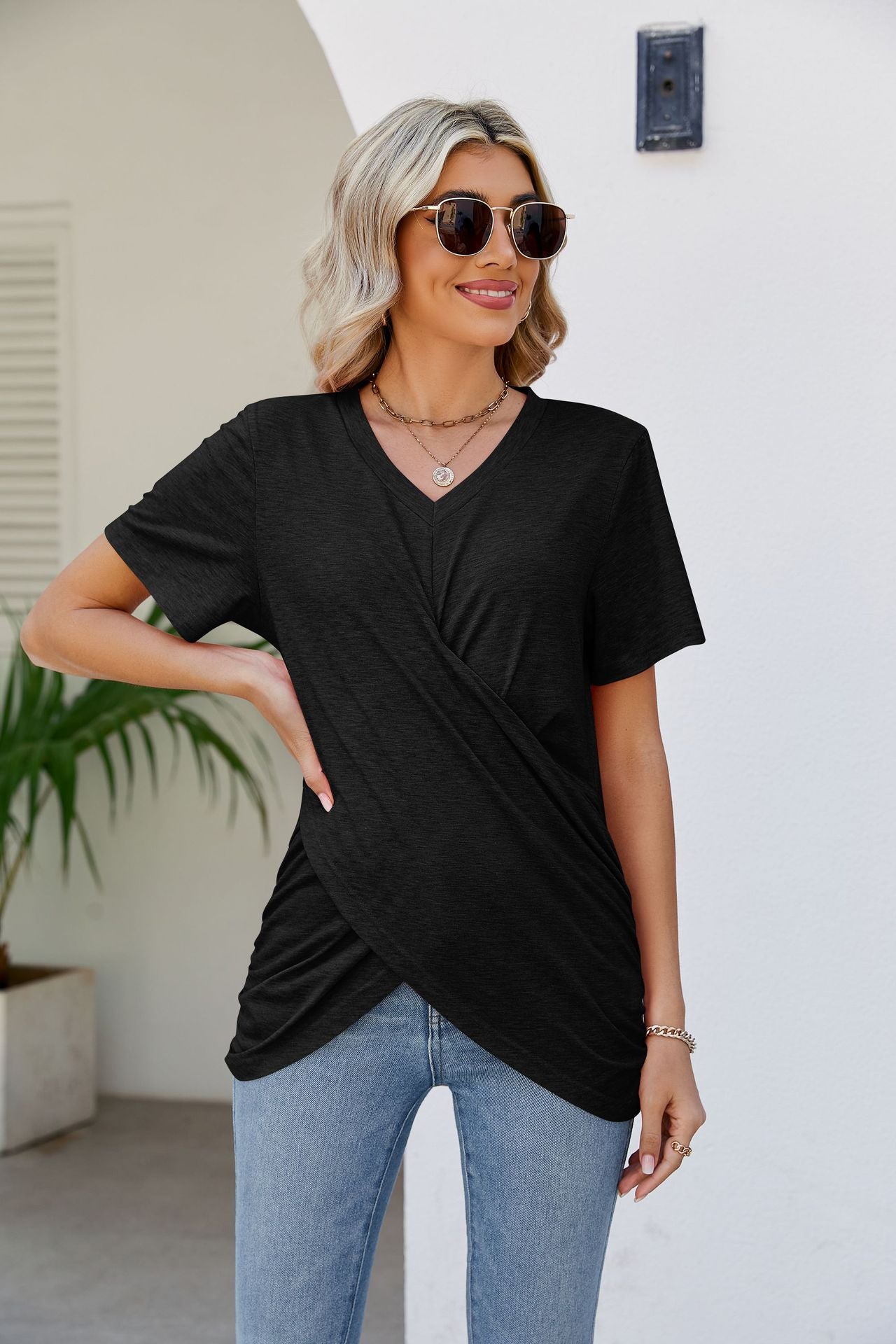 V-Neck Crisscross Short Sleeve Tee