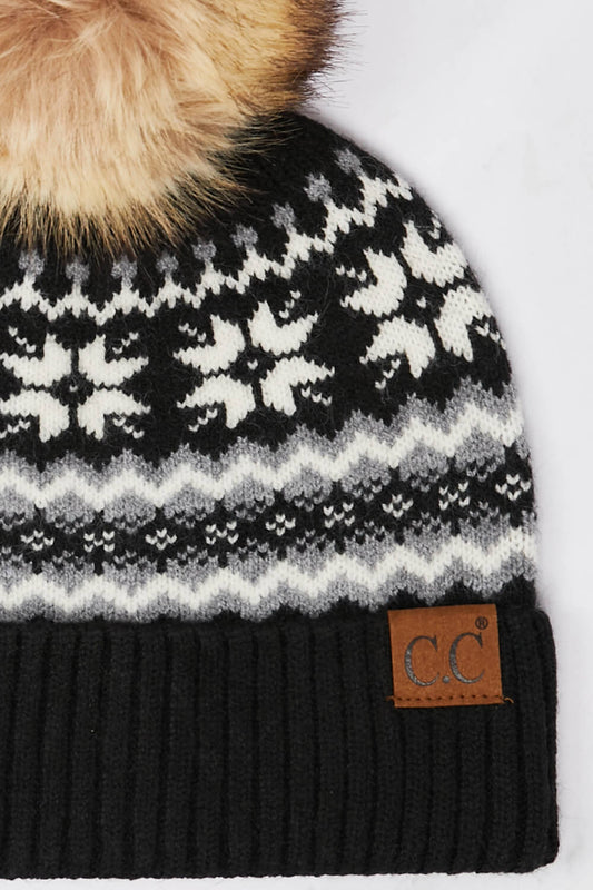 Fair Isle Pompom Trim Beanie