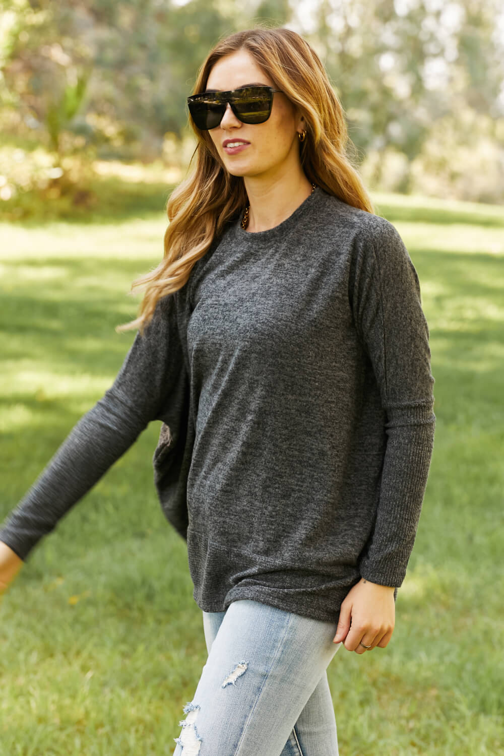 Zenana Weekend Vibes Full Size Brushed Dolman Sleeve Sweater