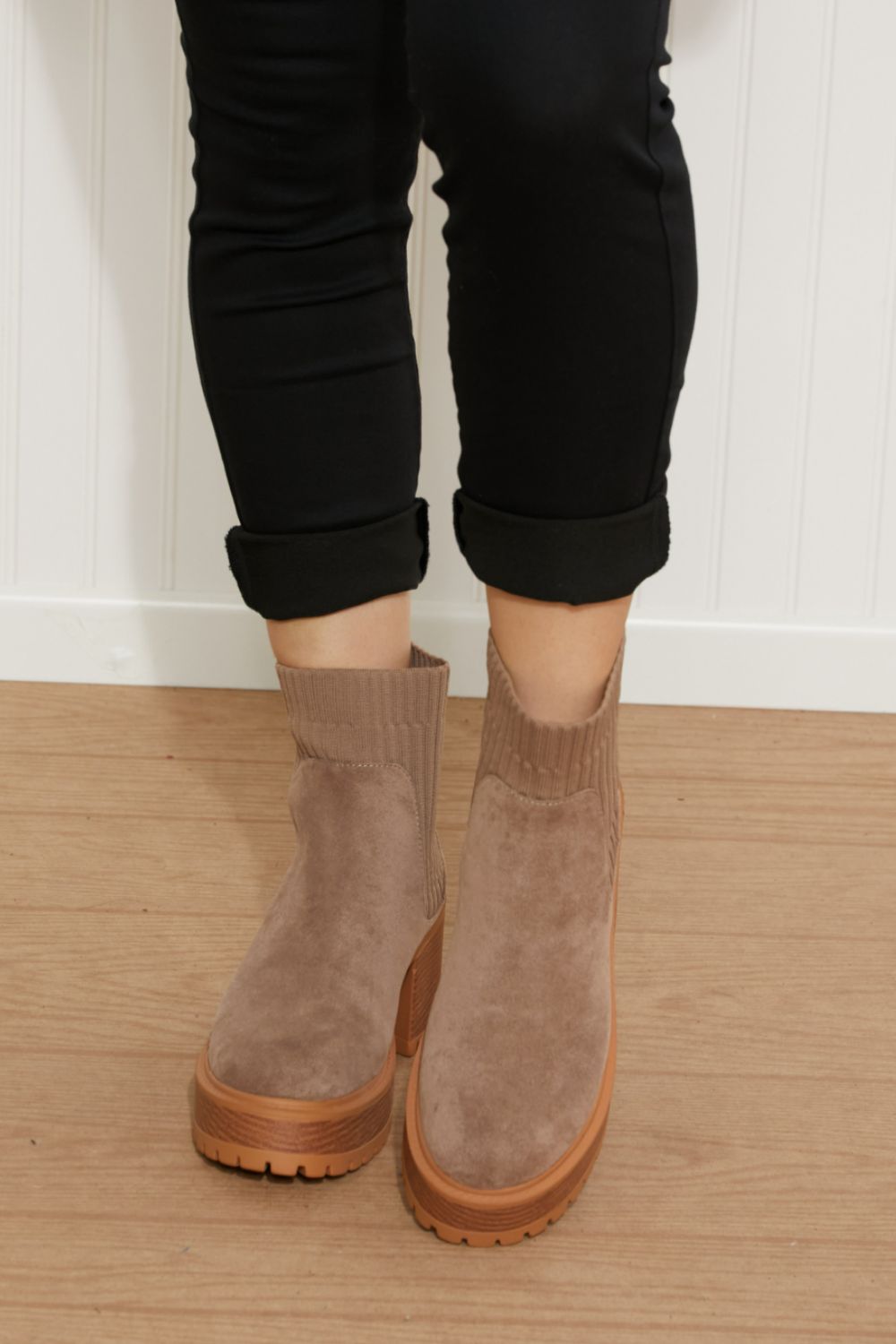 WeeBoo Strive For More Chunky Sole Sock Booties in Taupe