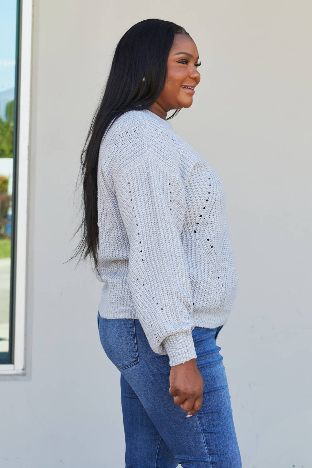 Sew In Love Full Size Openwork Rib-Knit Sweater