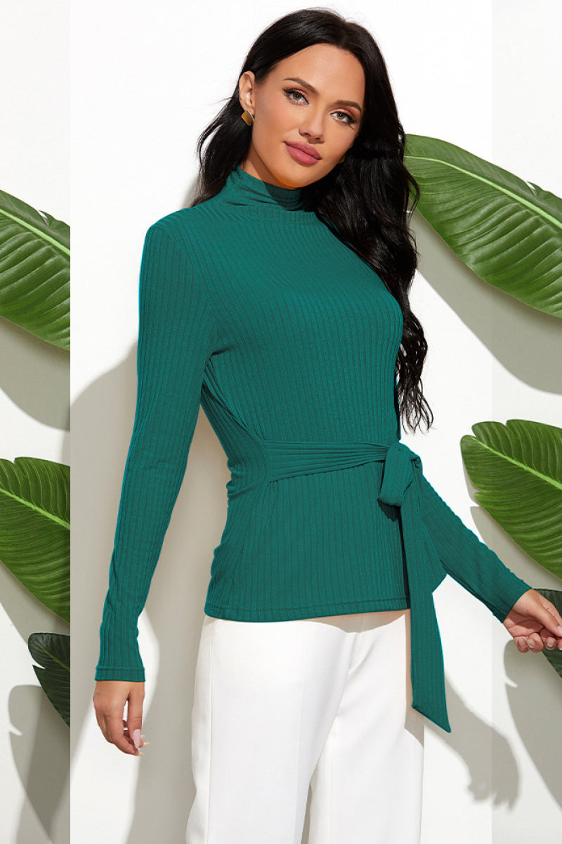 Tie Waist Mock Neck Sweater