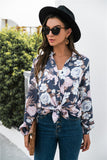 Floral Print Mock Neck Button Front Shirt