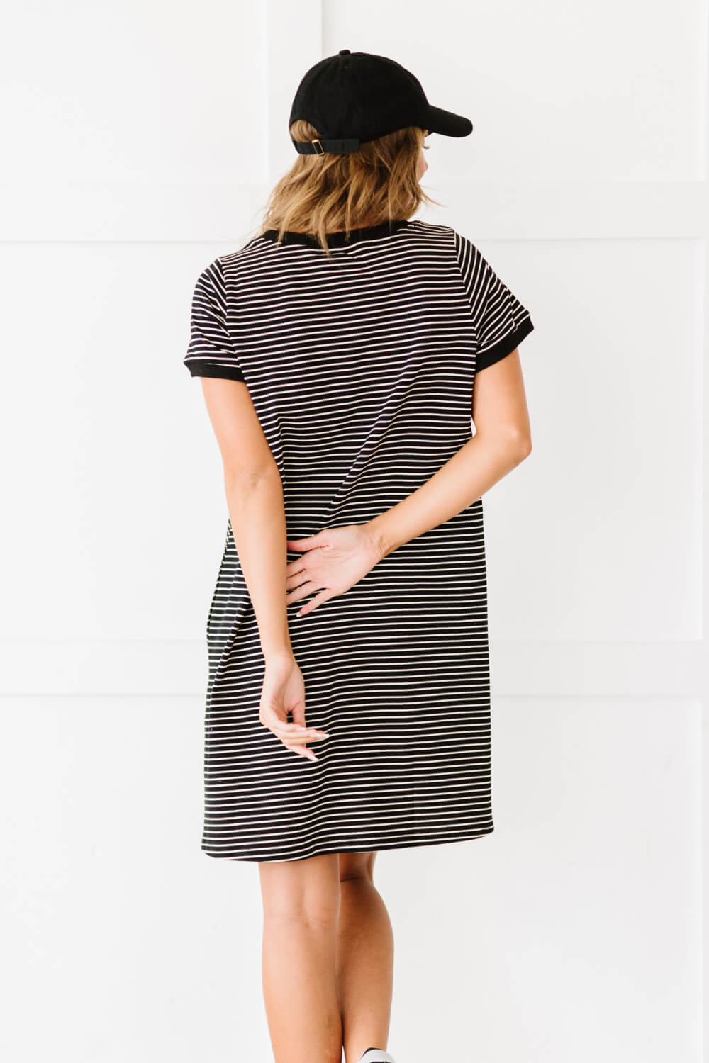 Cotton Bleu Simplicity is Best Full Size Striped T-Shirt Dress in Black