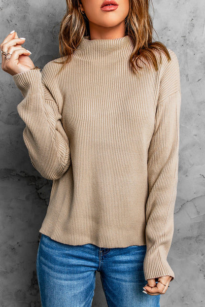 Rib-Knit Slit Dropped Shoulder Sweater