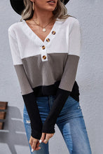 Load image into Gallery viewer, Striped Waffle Knit Henley Top
