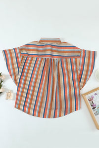 Multicolor Striped Short Sleeve Blouse