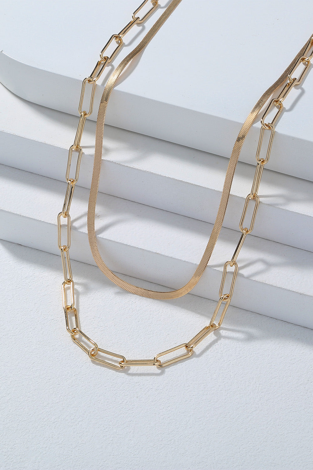 Snake Chain and Cable Chain Double-Layered Necklace