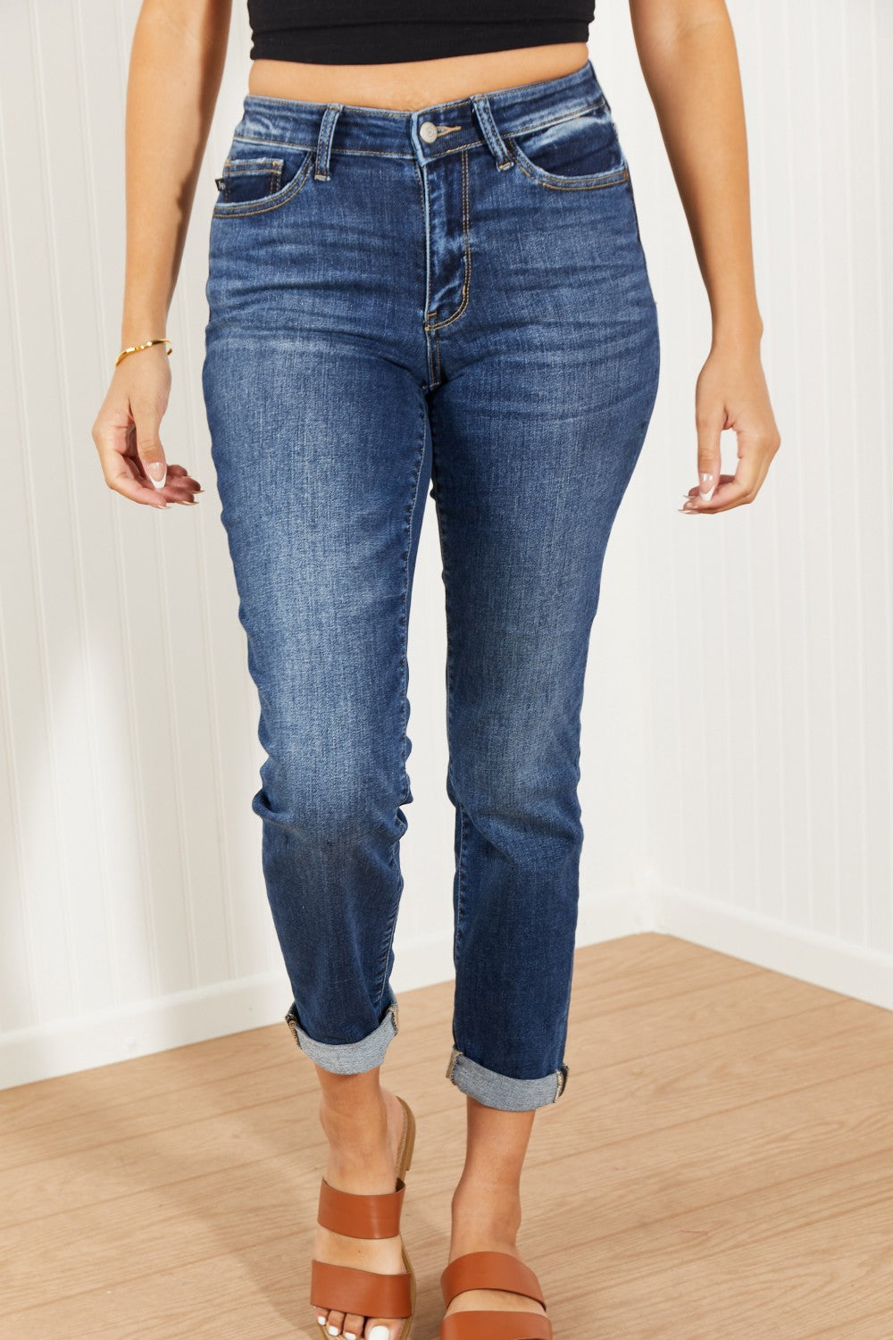 Judy Blue Reese Full Size Mid-Rise Cuffed Boyfriend Jeans