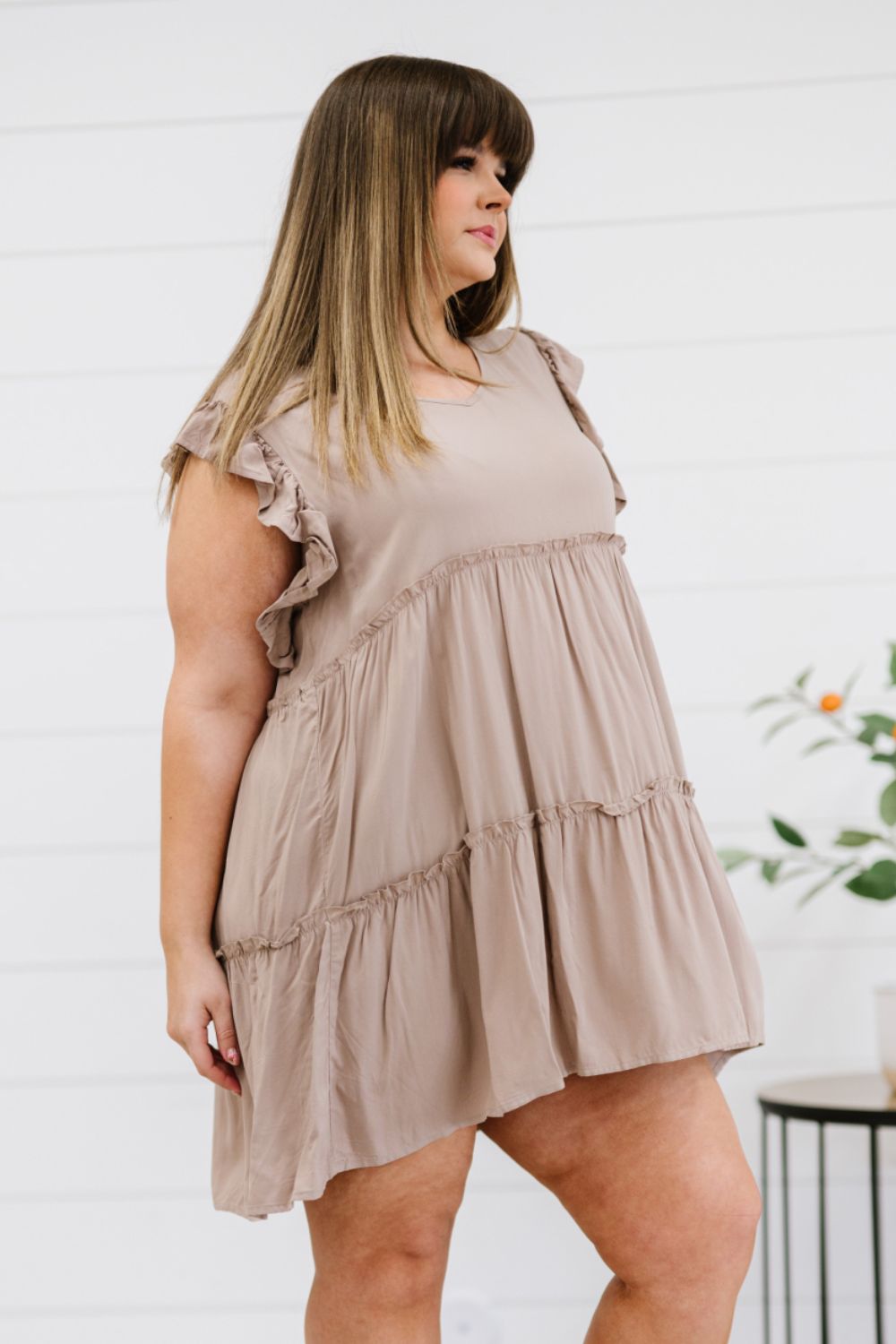 Zenana Call Me Later Full Size Tiered Mini Dress in Ash Mocha