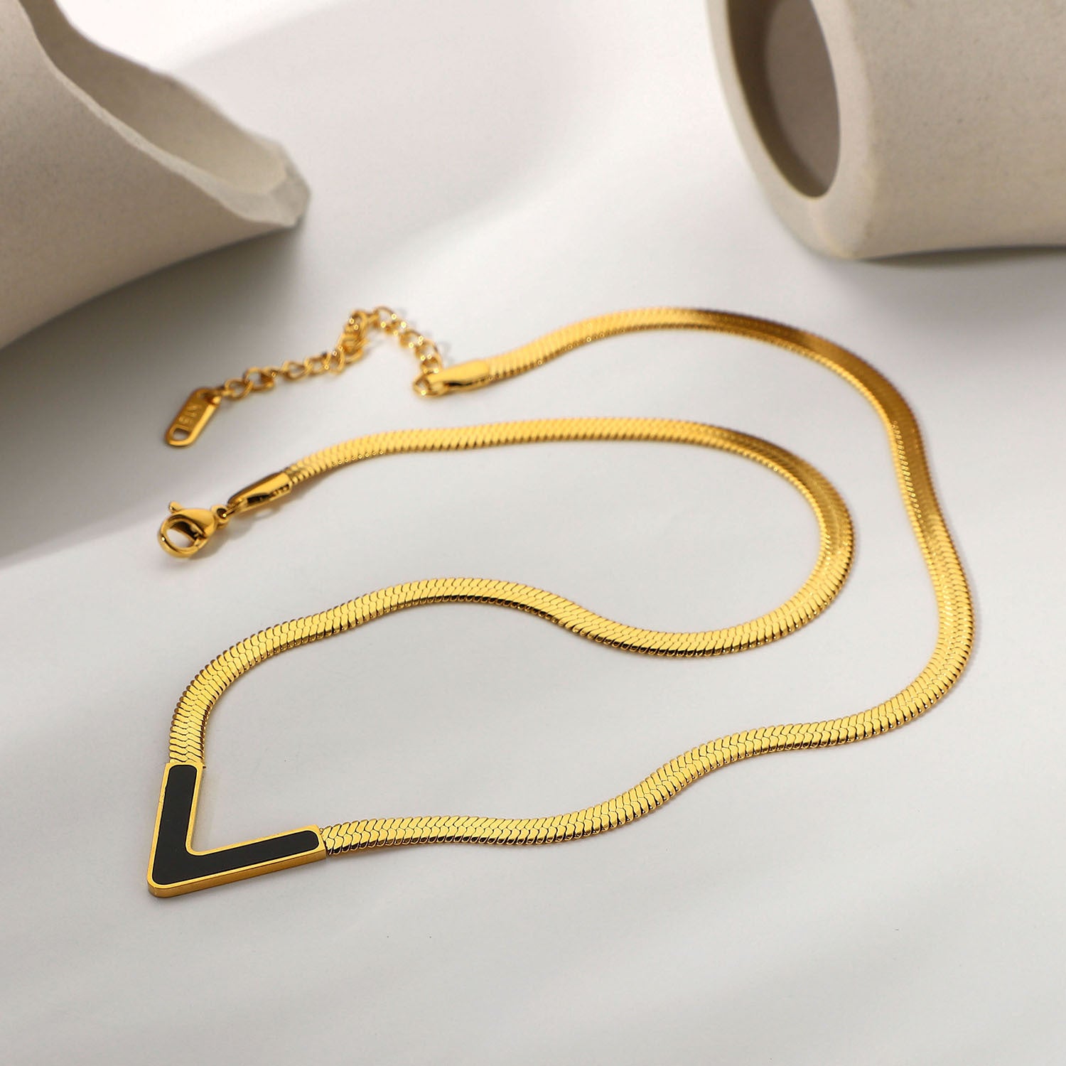 V Shaped Flat Snake Chain Necklace