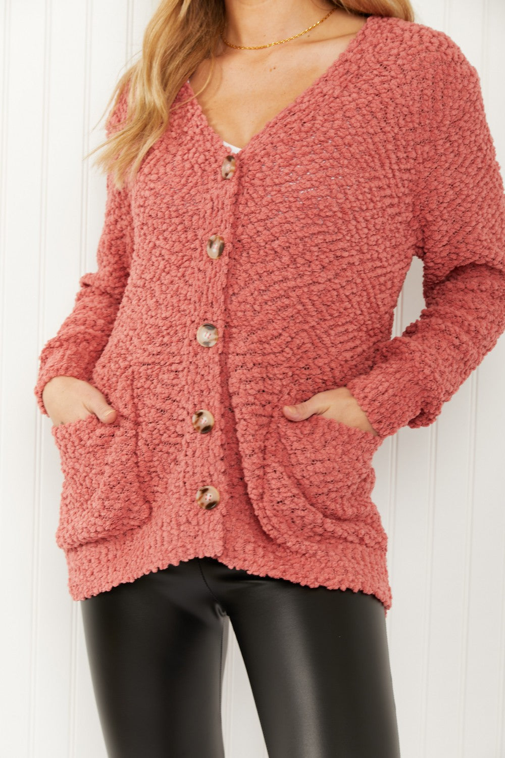 Zenana Now and Then Full Size Popcorn Knit Cardigan