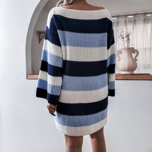 Striped Bell Sleeve Sweater Dress