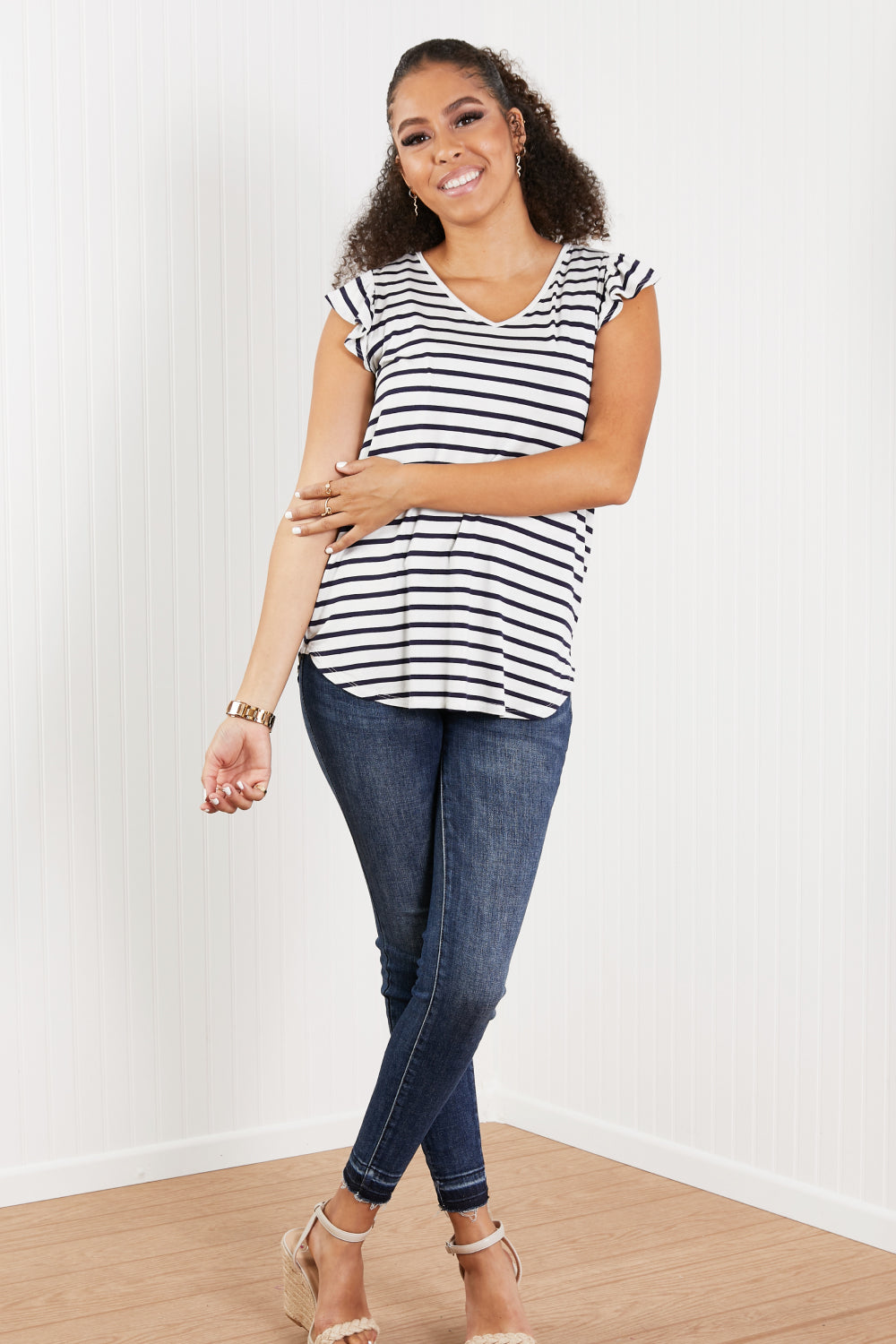 Sew In Love Illuminate the Way Full Size Striped Tee in Navy