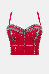 Rhinestone Trim Adjustable Strap Bustier with Boning