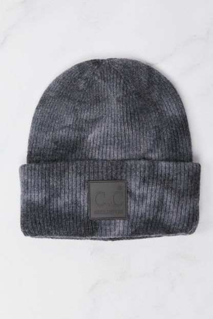 Tie-Dye Rubber Patch Beanie in Gray