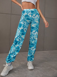 Abstract Print High Waist Ruched Pants