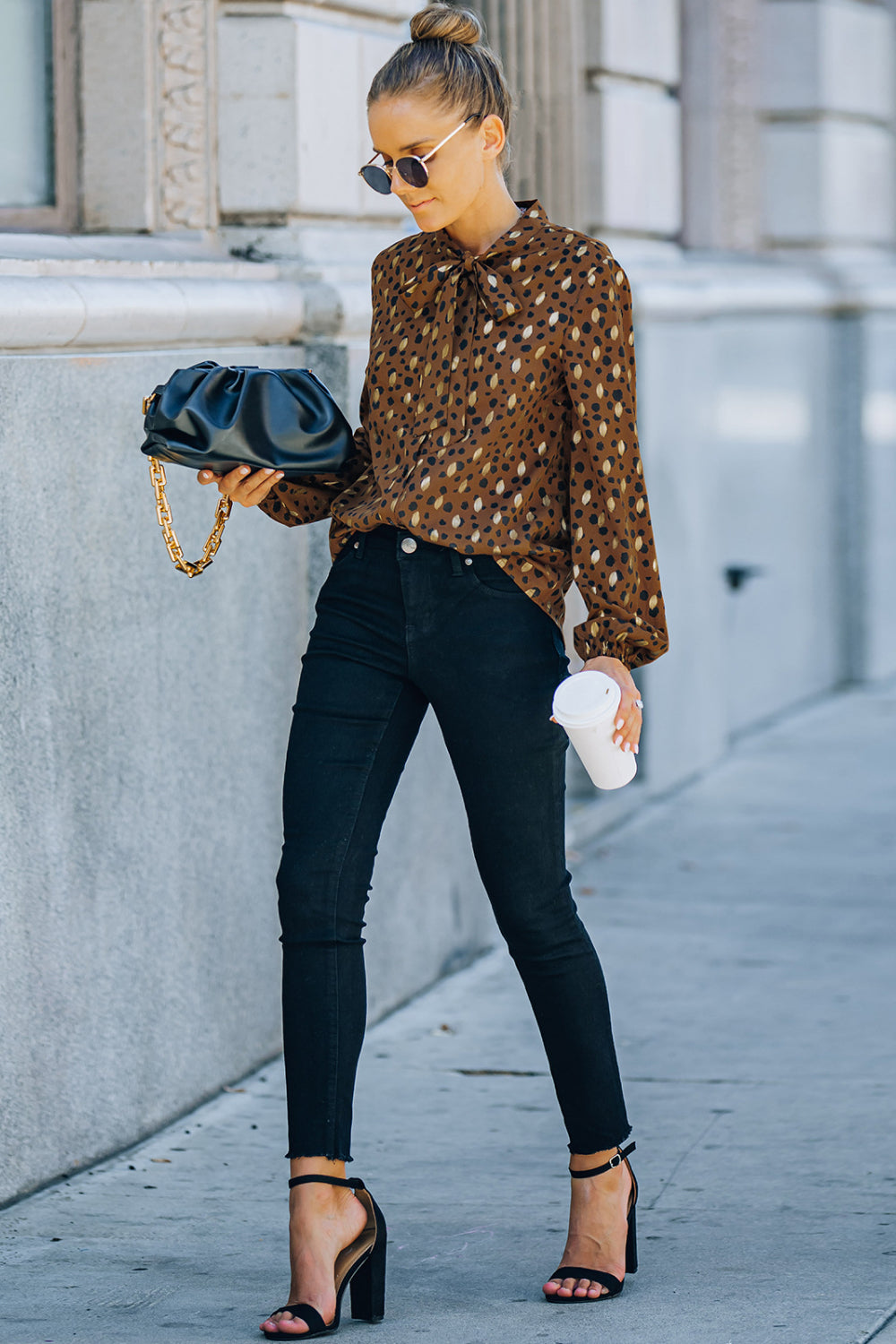 Cheetah Tie Neck Blouse