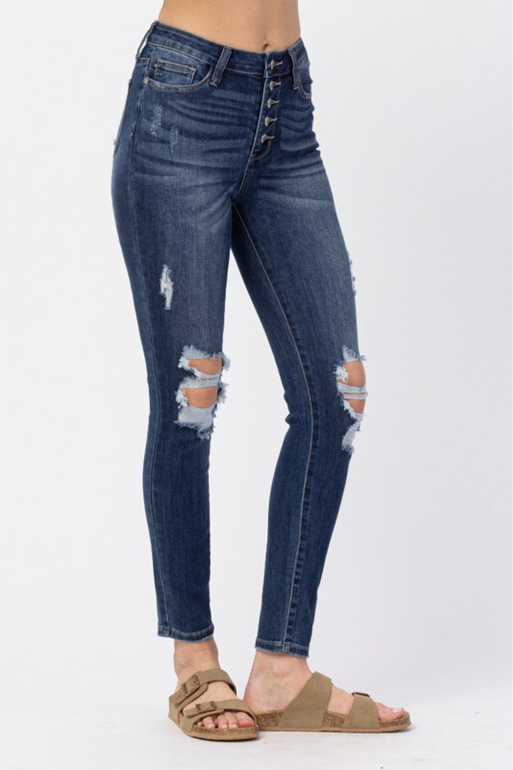 Judy Blue Full Size Distressed Button Fly Jeans