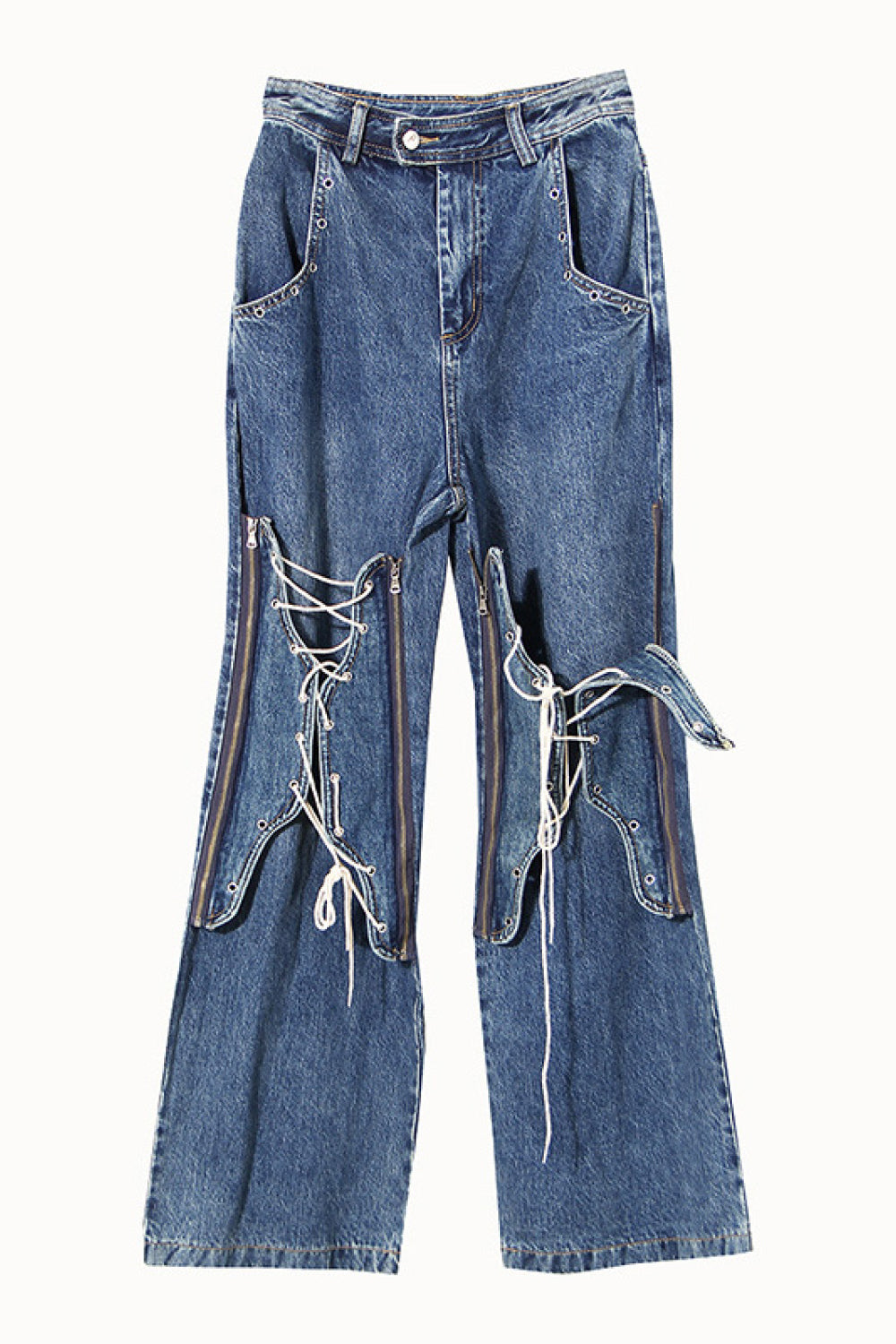 Lace Up Detail Wide Leg Jeans