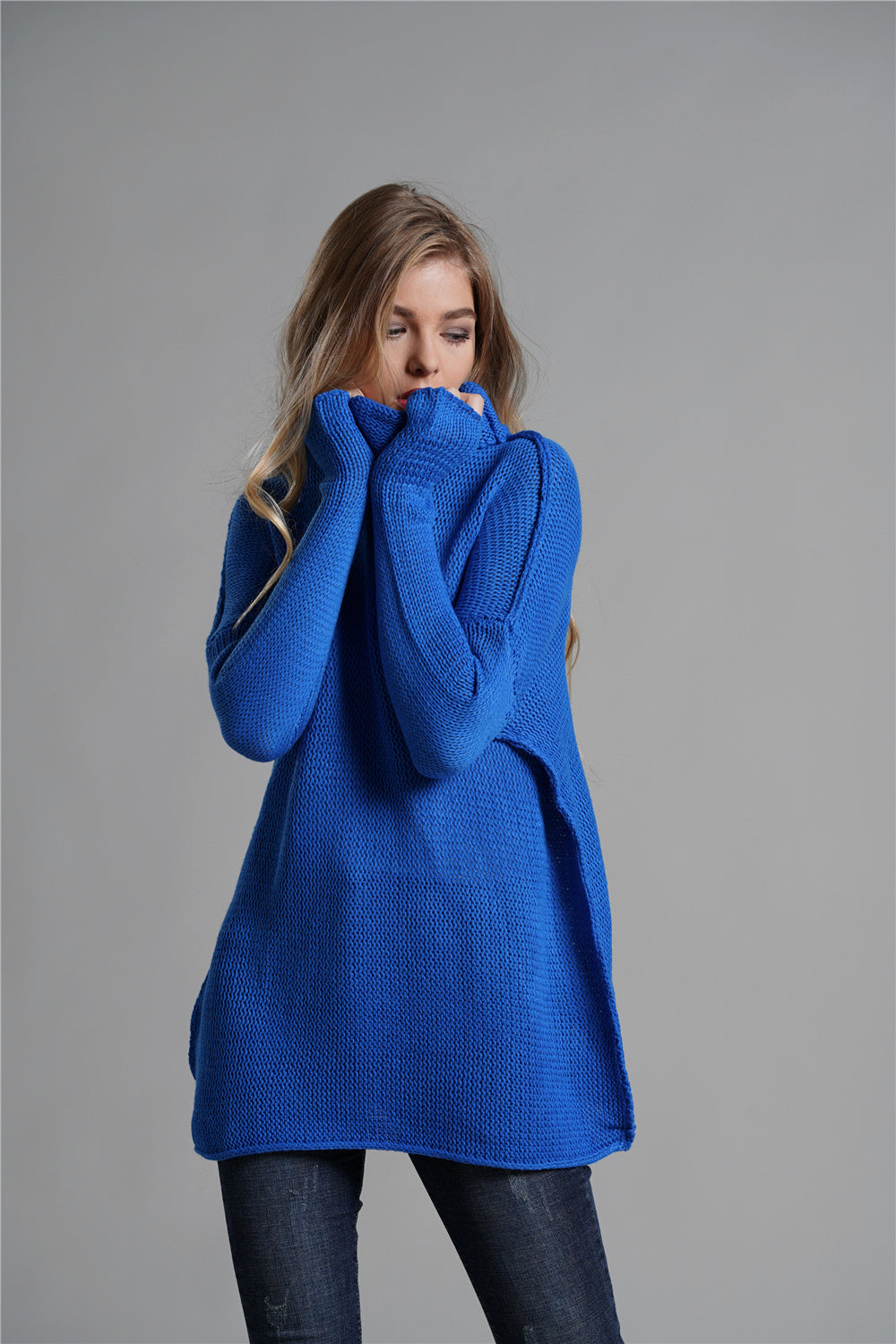 Exposed Seam Funnel Neck Tunic Sweater