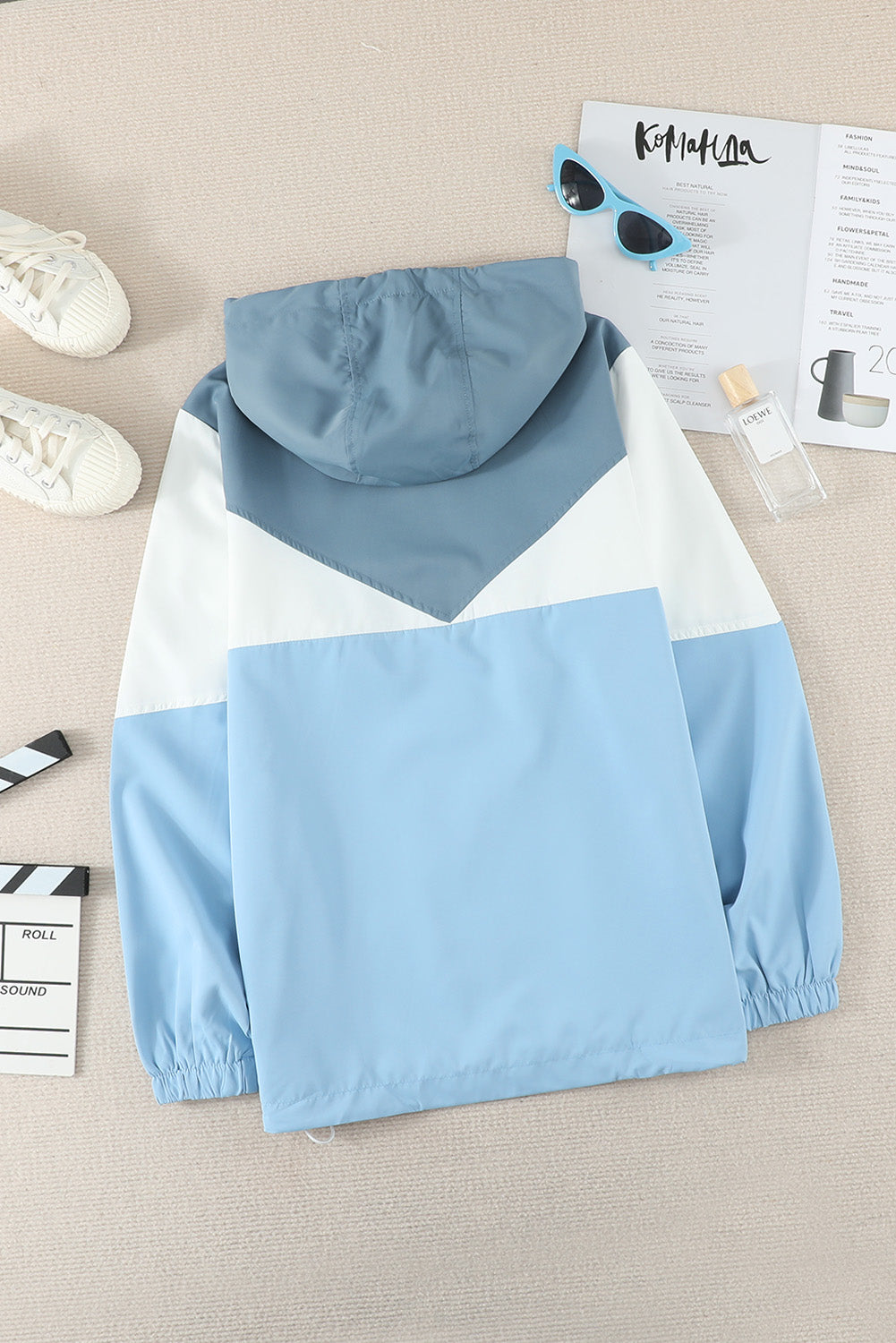 Color Block Drawstring Hooded Jacket