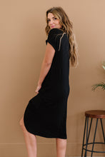 Load image into Gallery viewer, P &amp; Rose Plot Twist Full Size T-Shirt Dress with Pockets in Black
