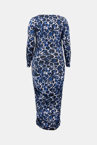 Plus Size Leopard Ruched Maxi Bodycon Dress