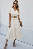 Collared Tiered Midi Shirt Dress (Belt Not Included)